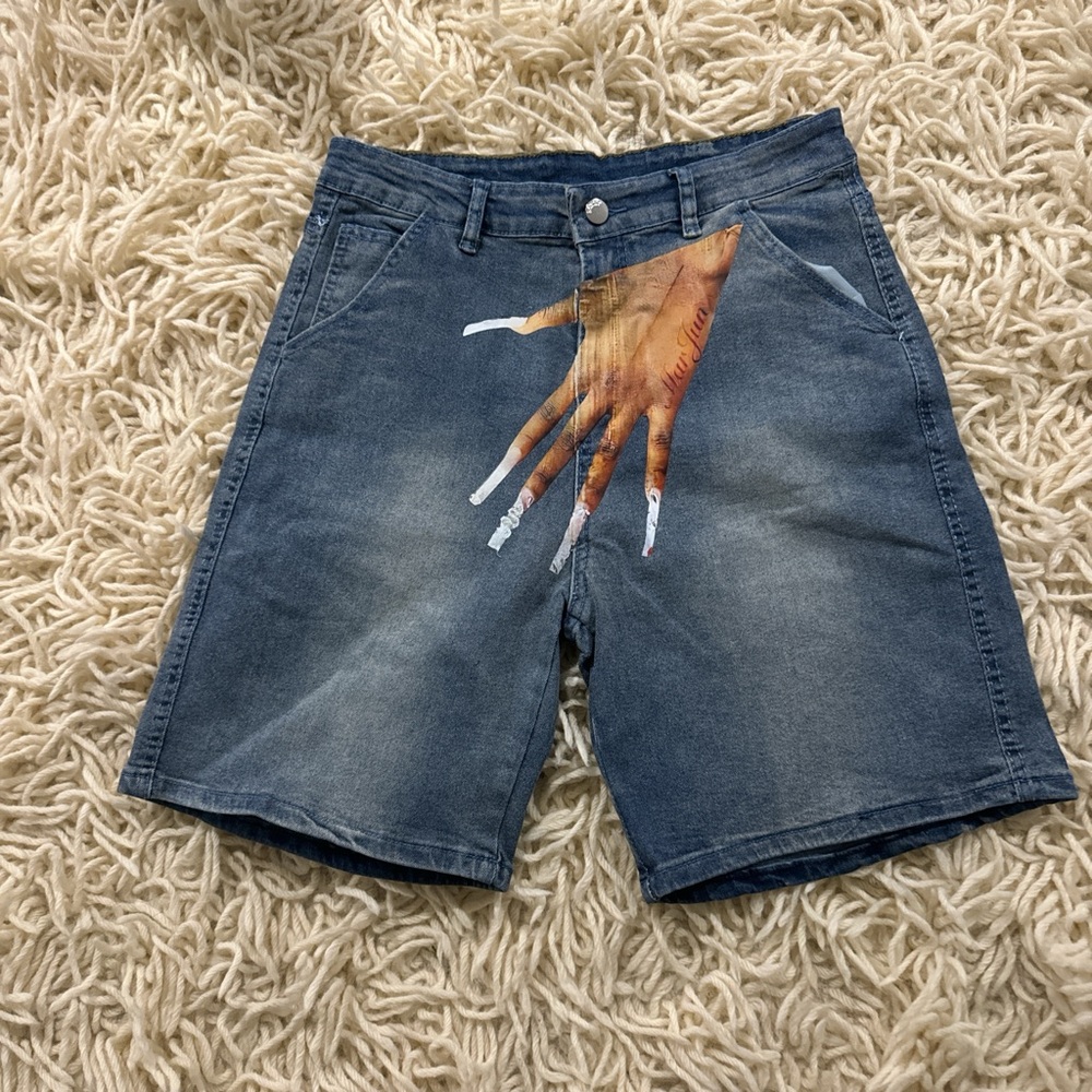 Blue Jean Shorts with Artistic Hand Design